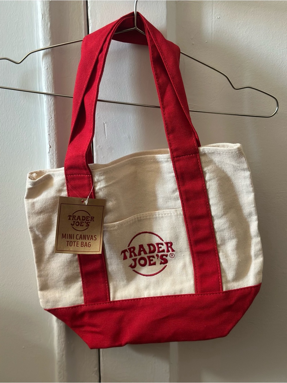 Trader Joe's Limited Edition Mini Canvas Tote Bag in Cream and Red